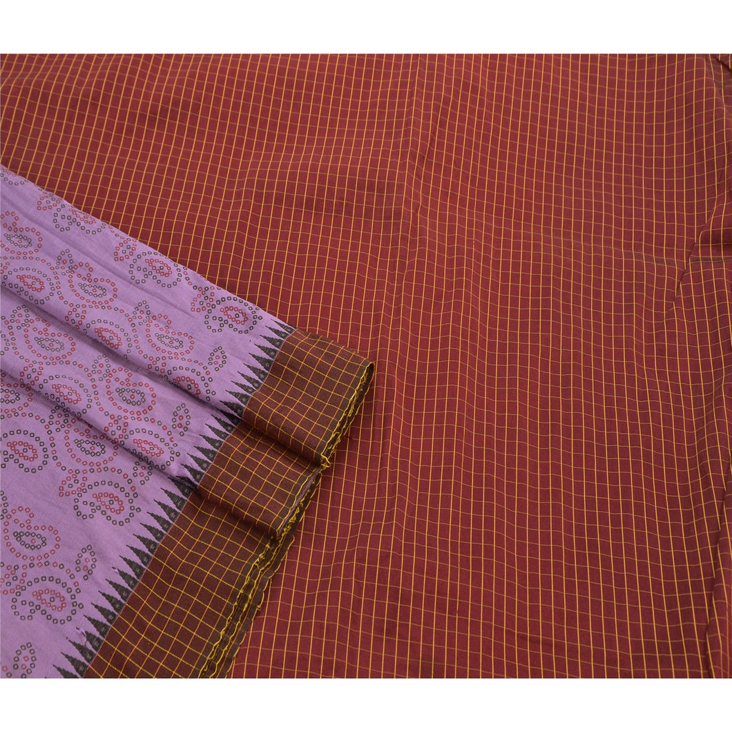 Sanskriti Vintage Purple Saree Indian Antique Embroidery Woven Fabric Premium Painted Cotton Sari