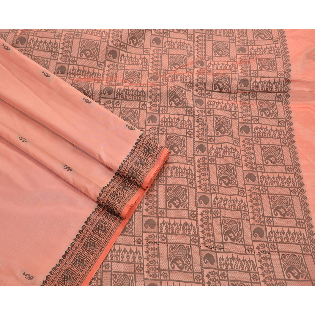 Indian Saree Art Silk Woven Craft Pink Fabric Premium Sari