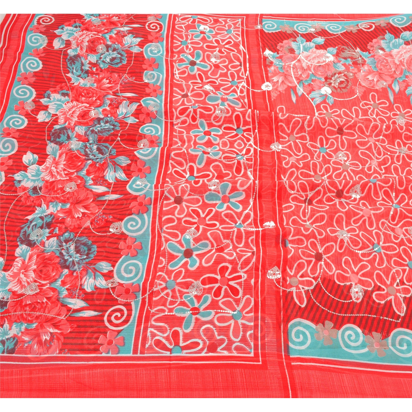 Sanskriti Vintage Rød Indisk Etnisk Sari Broderet Georgette Bæredygtigt Stof Premium Sari