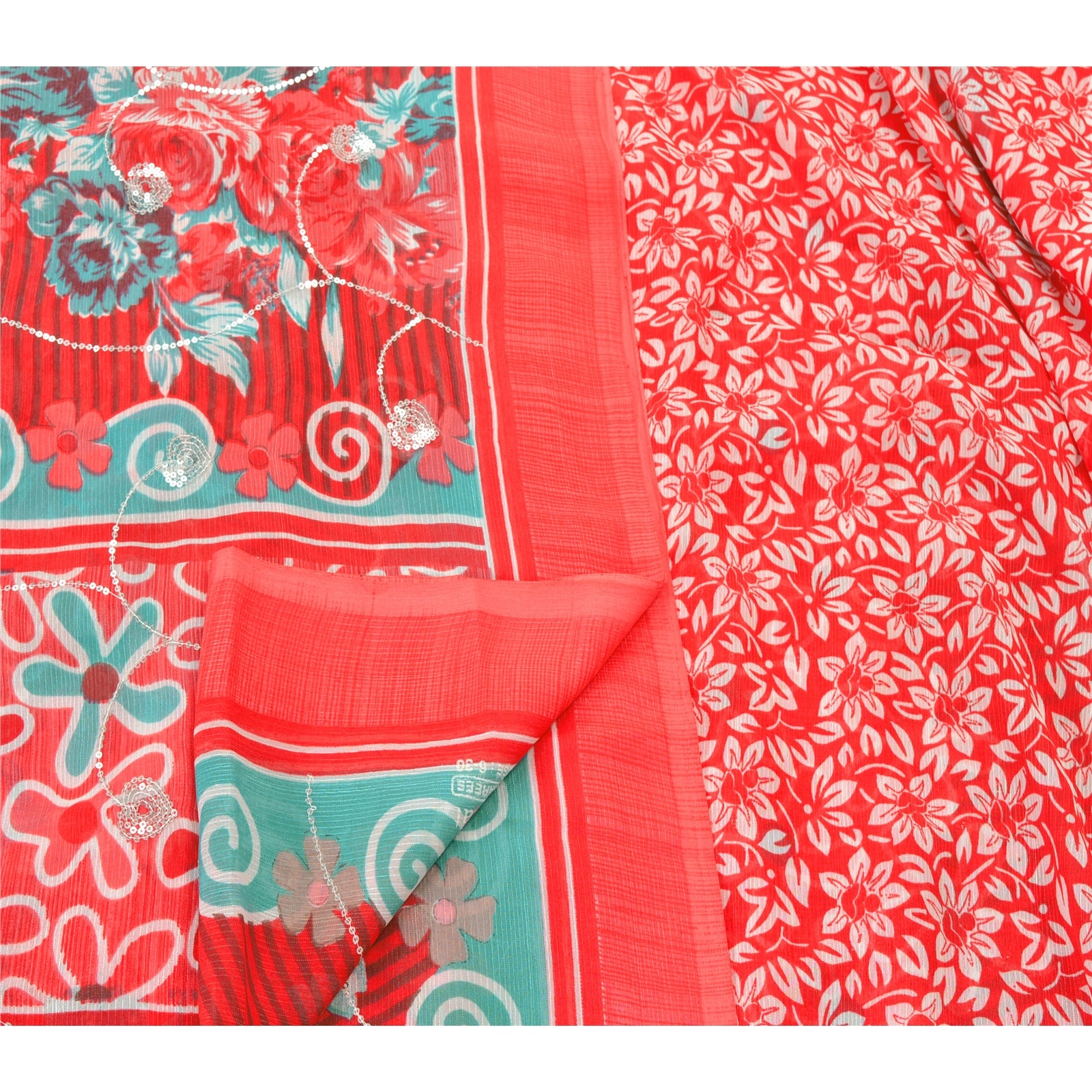 Sanskriti Vintage Rød Indisk Etnisk Sari Broderet Georgette Bæredygtigt Stof Premium Sari