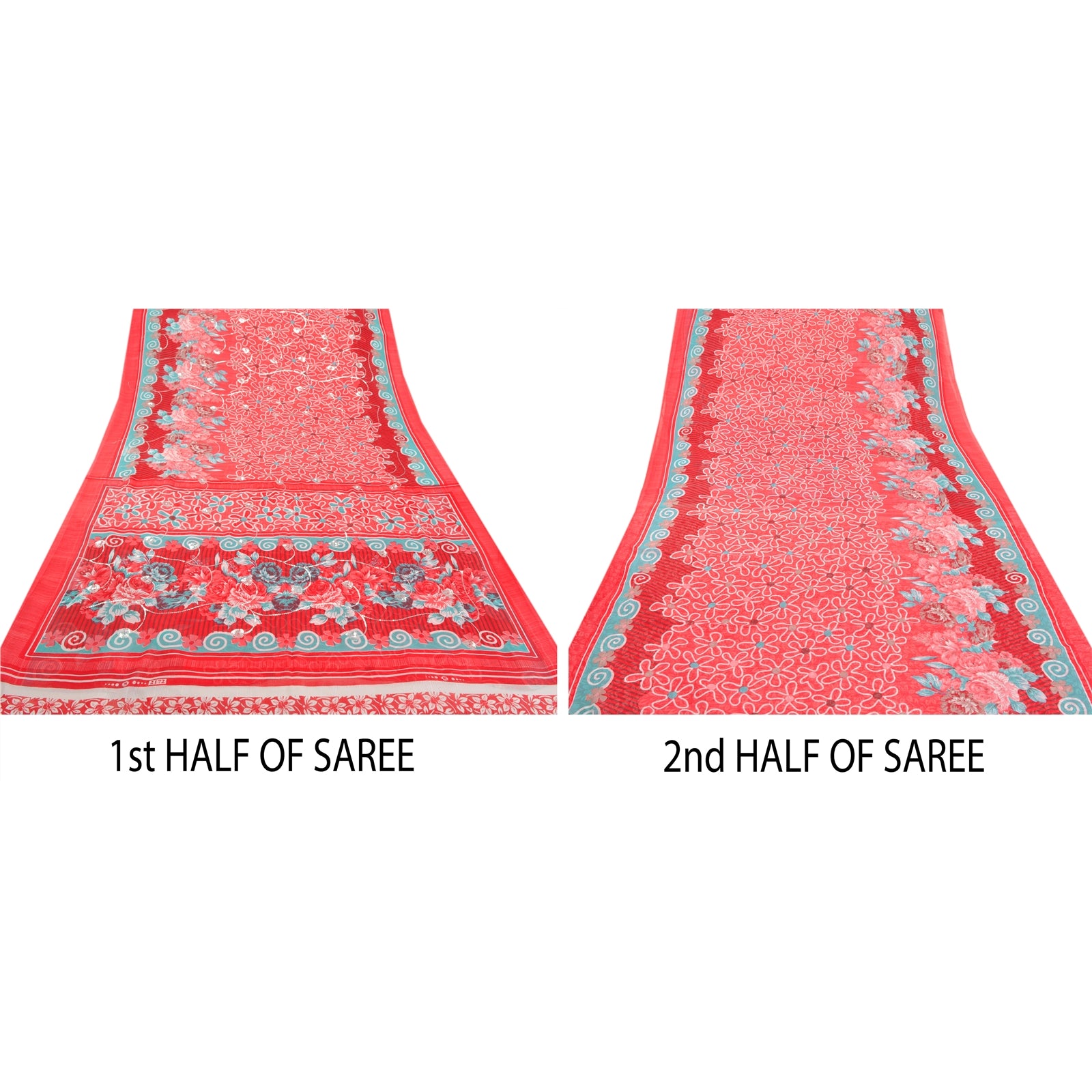 Sanskriti Vintage Rød Indisk Etnisk Sari Broderet Georgette Bæredygtigt Stof Premium Sari