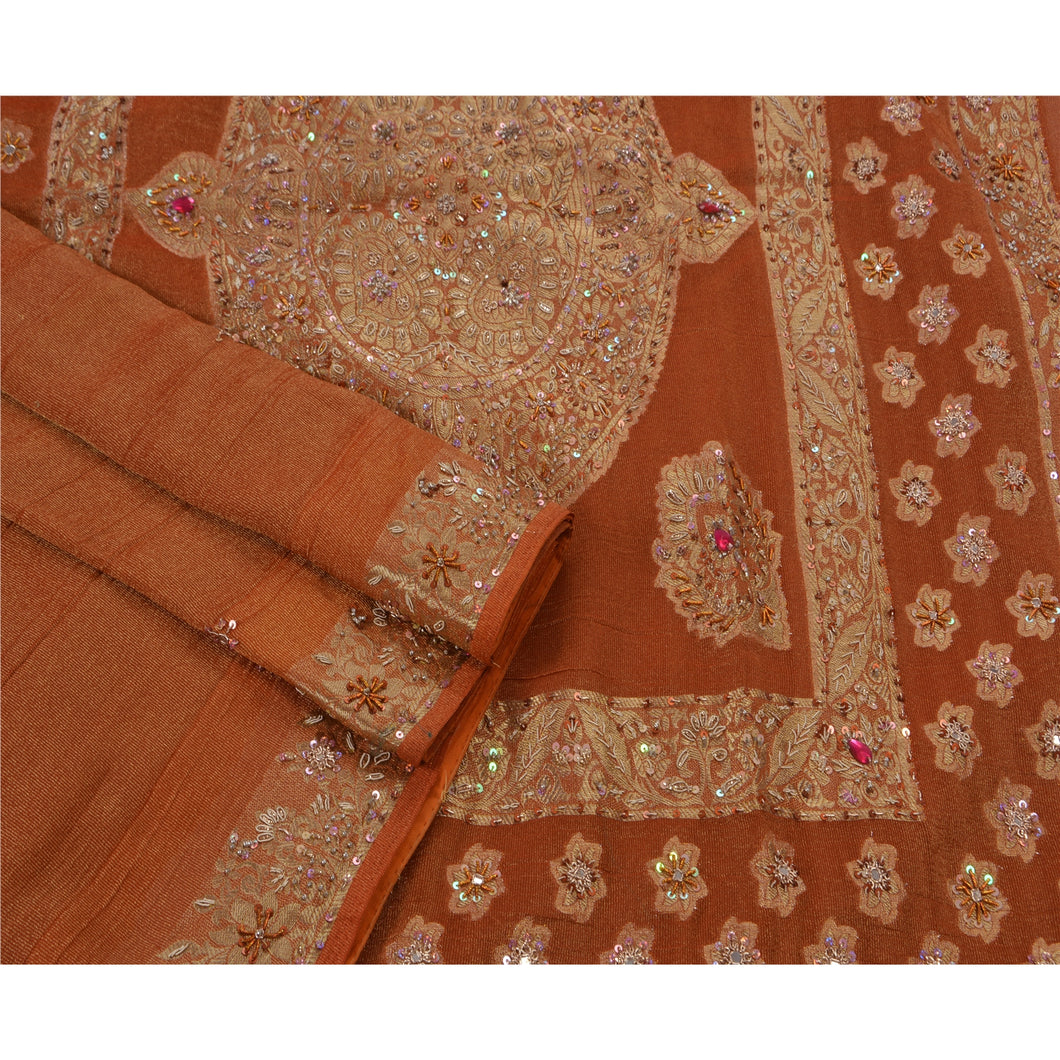 Sanskriti Antique Indian Vintage Saree Georgette Fabric Hand Embroidery Sari