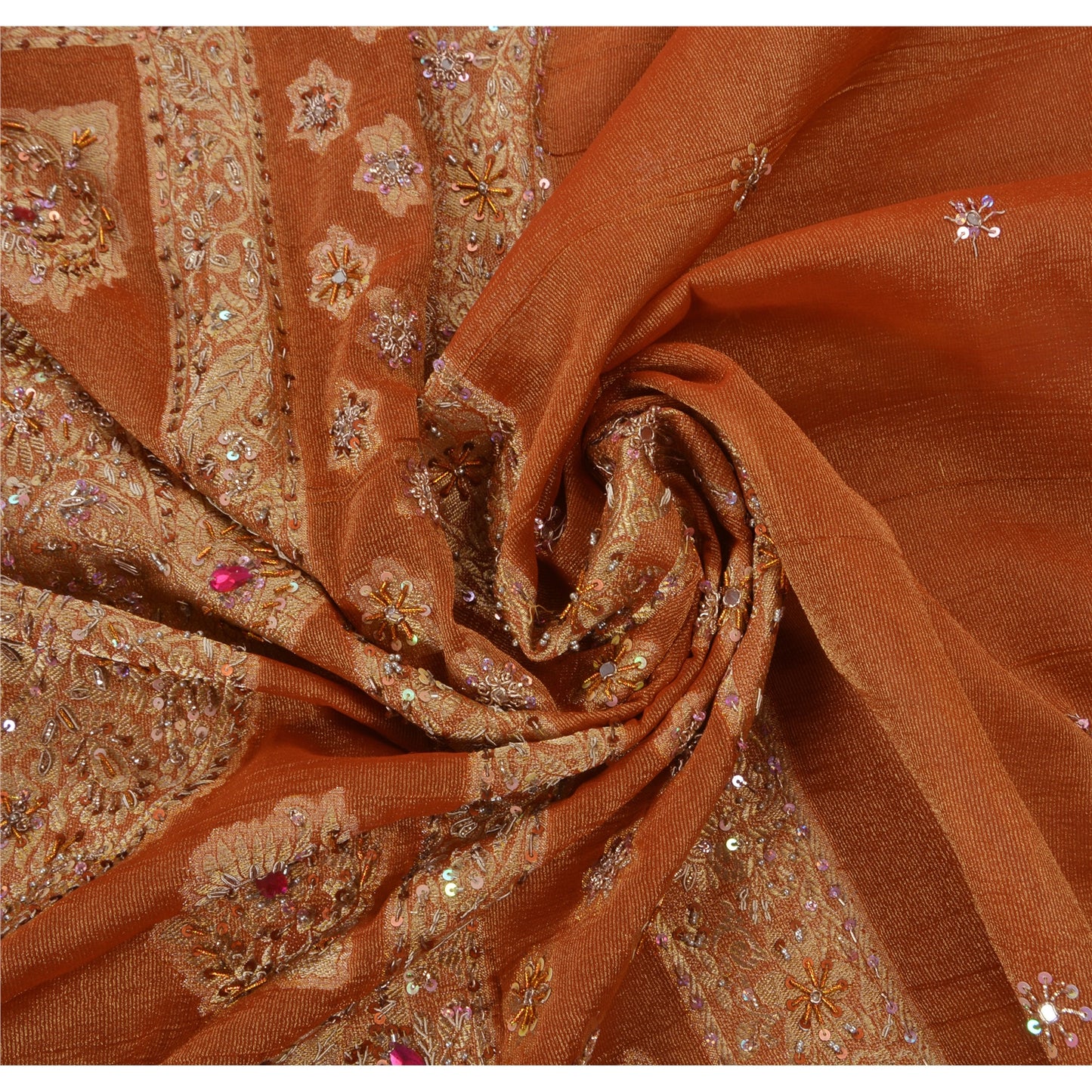 Санскритское старинное антикварное индийское сари из жоржета, устойчивая ткань, ручная вышивка, сари