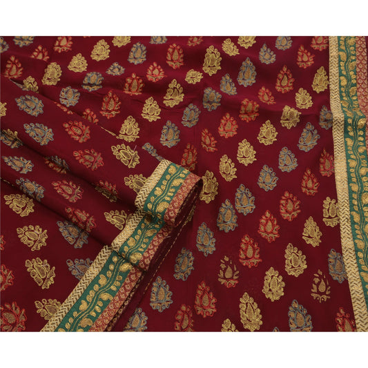 Sanskriti Vintage Saree Blend Georgette Hand Beaded Craft Sustainable Fabric Premium Sari