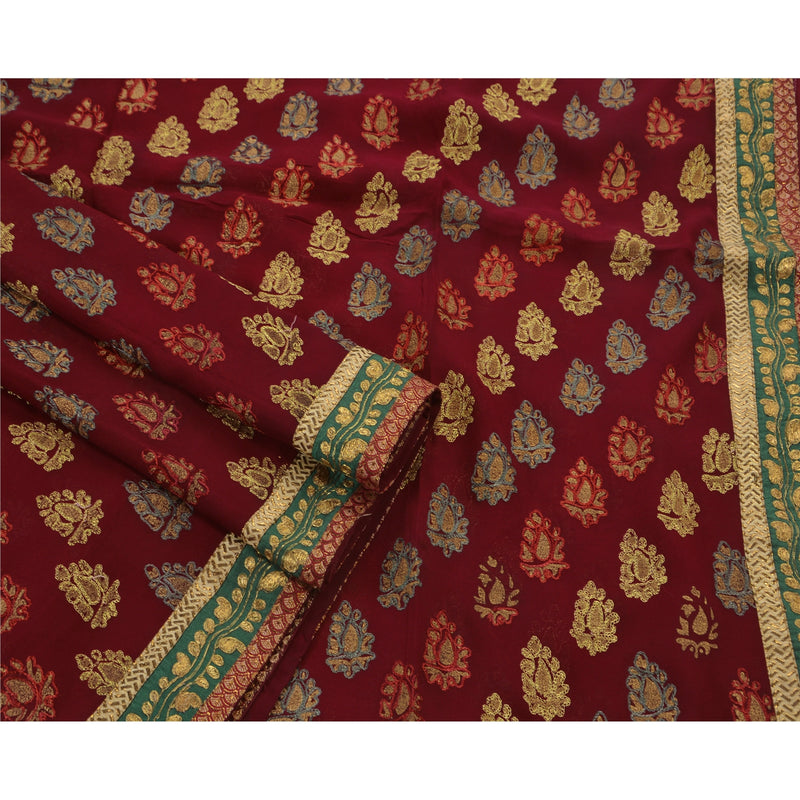 Sanskriti Vintage Saree Blend Georgette Hand Beaded Craft Sustainable Fabric Premium Sari