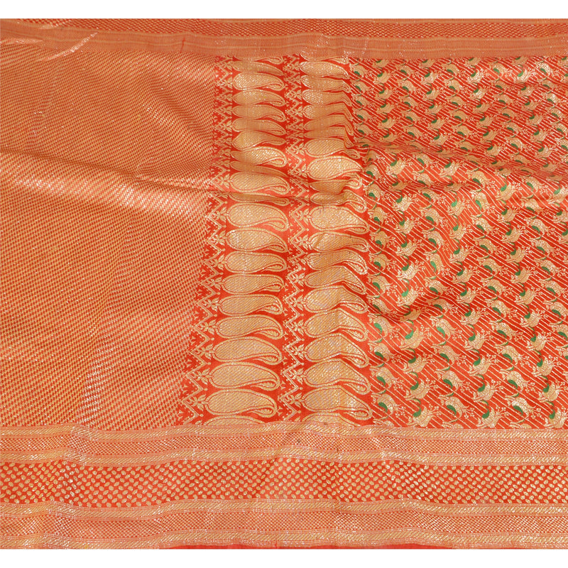 Sanskriti Vintage Peach Sari Kunstsilkevævet Bæredygtigt Stof Håndværk Premium Sari