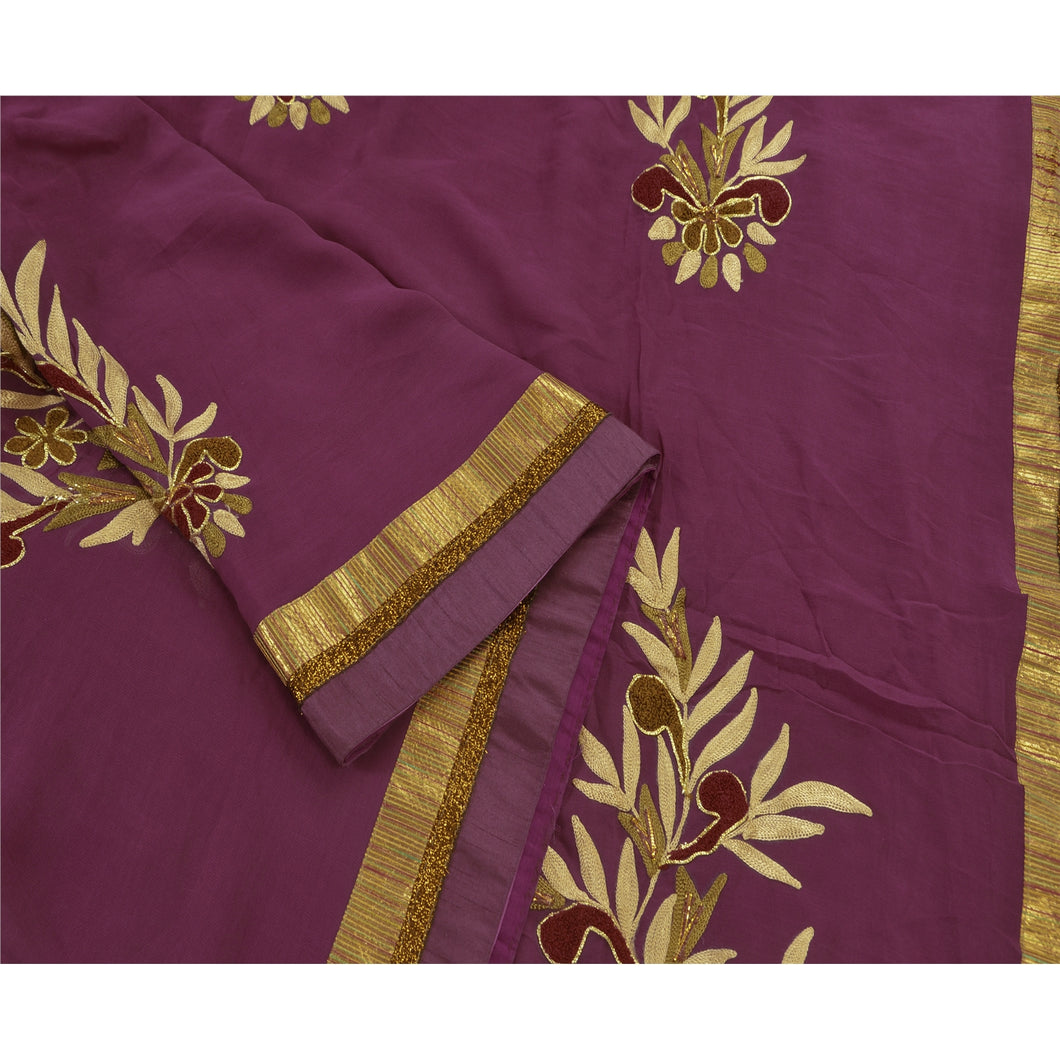 Sanskriti Vintage Saree Blend Georgette Fabric Hand Embroidery Premium Sari