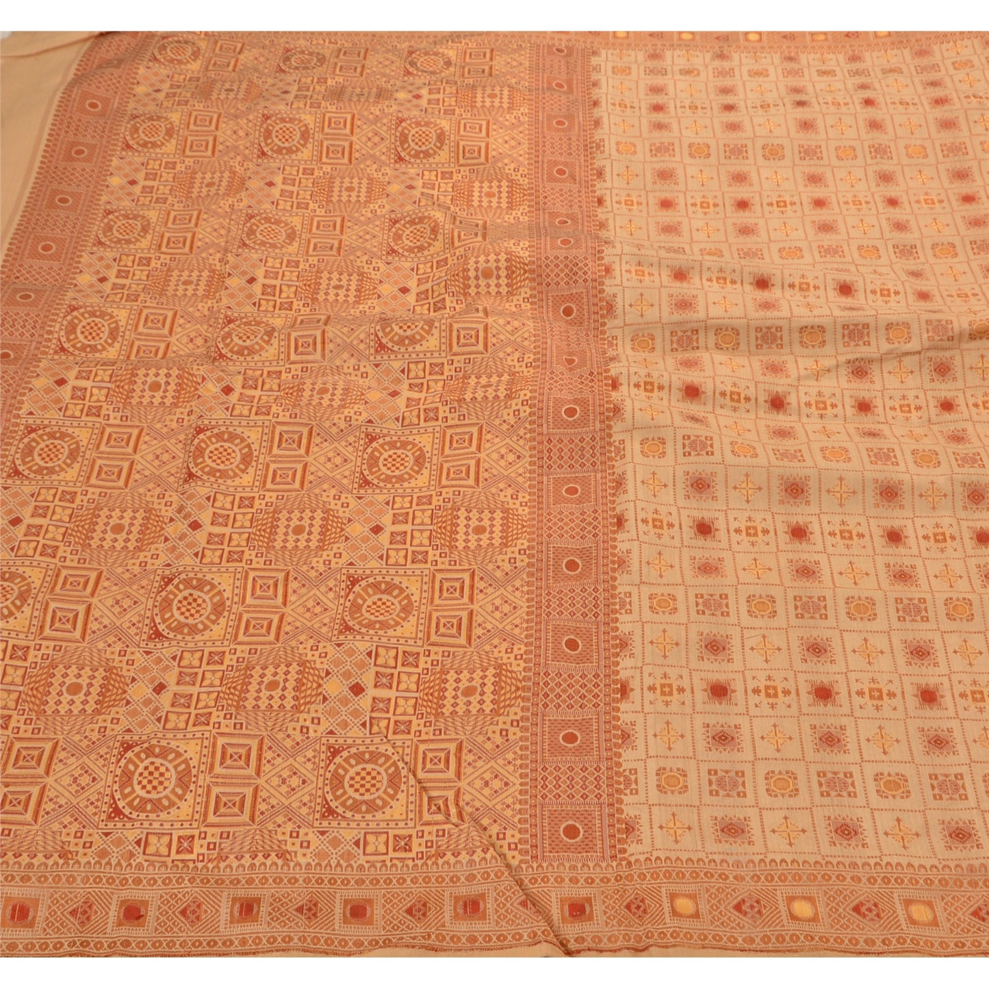 Sanskriti Vintage Antique Indian Saree 100% Pure Silk Woven Sustainable Fabric Premium Sari