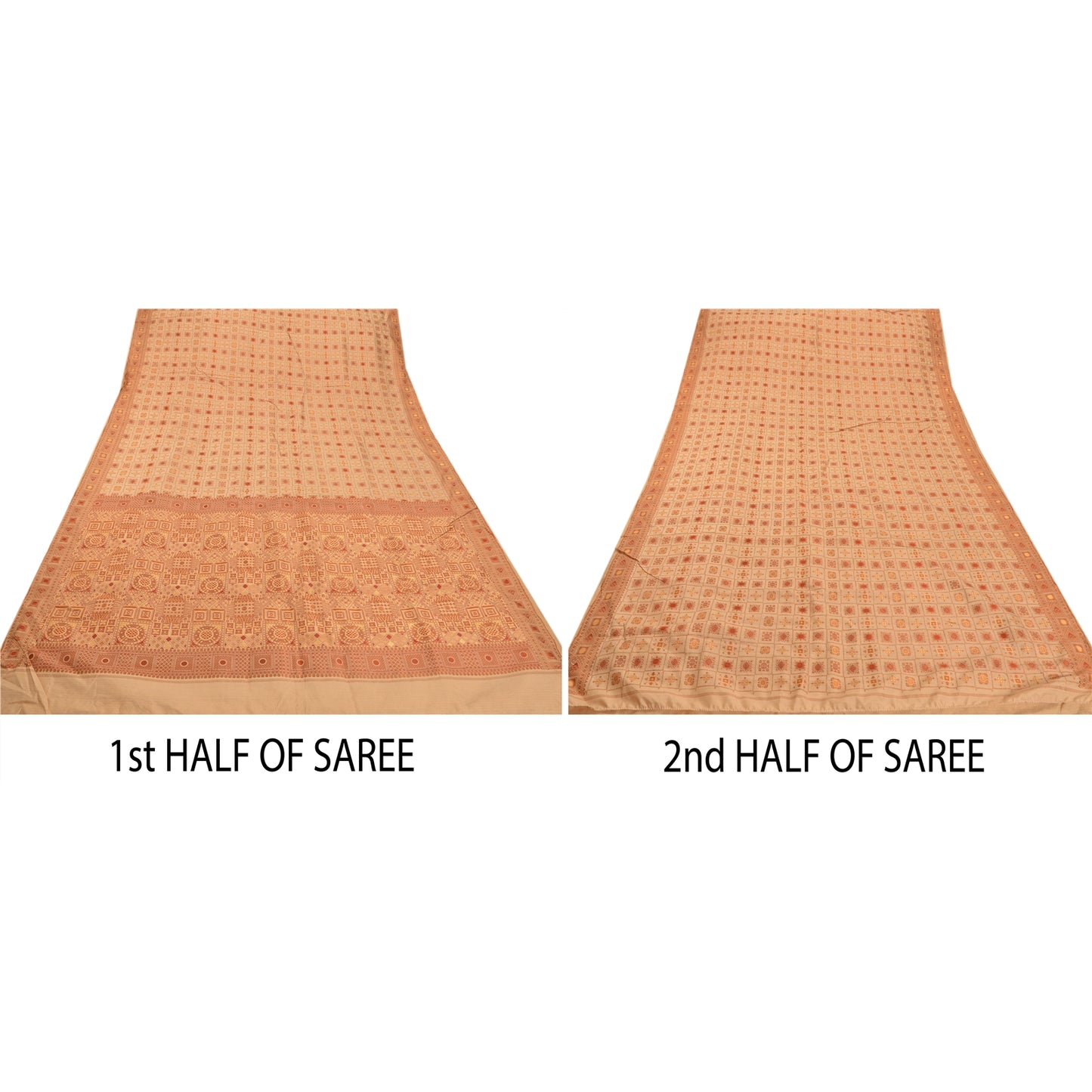 Sanskriti Vintage Antique Indian Saree 100% Pure Silk Woven Sustainable Fabric Premium Sari