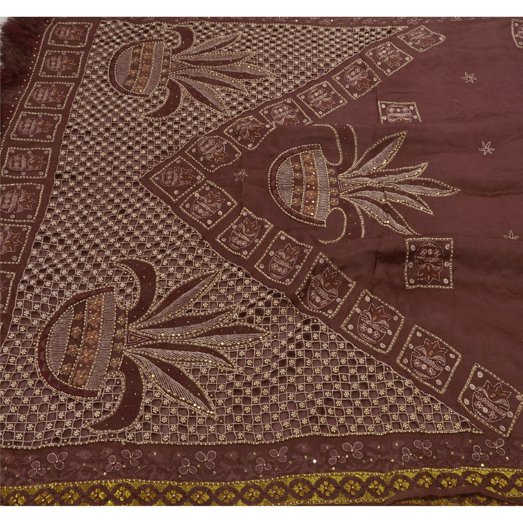 Brown Saree Art Silk Hand Beaded Premium Fabric Cultural Sari
