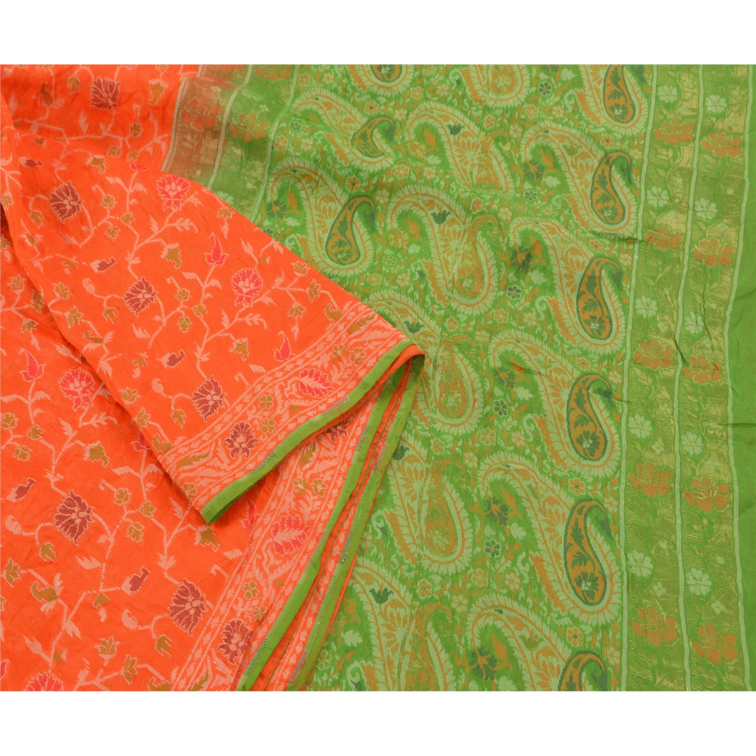 Sanskriti Antique Vintage Indian Saree 100% Pure Silk Woven Fabric Premium Sari