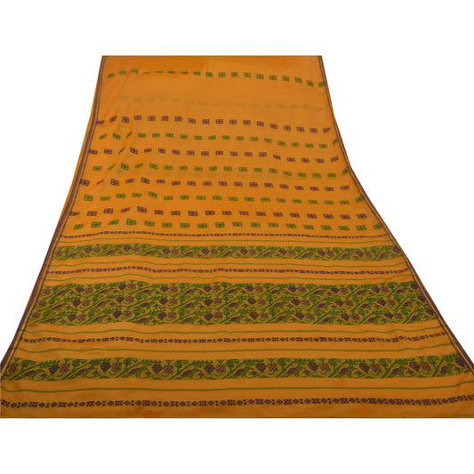 Sanskriti Vintage Indian Yellow Saree Art Silk Woven Craft Sustainable Fabric Sari
