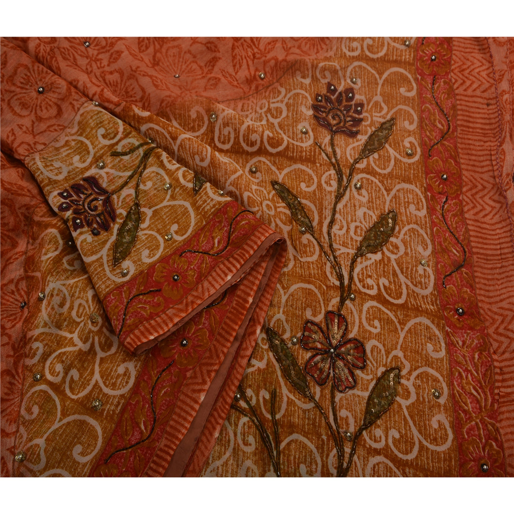 Saree Blend Georgette Hand Beaded Craft Fabric Premium Sari