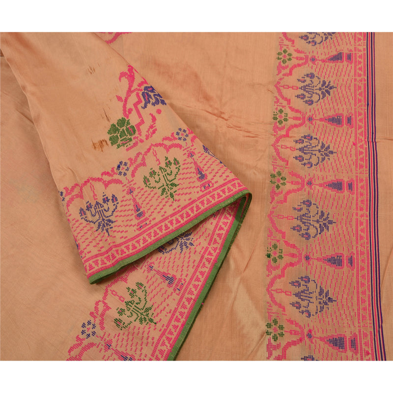 Sanskriti Vintage Indisk Sari Kunstsilke Håndvævet Bæredygtigt Stof Premium Kulturel Sari