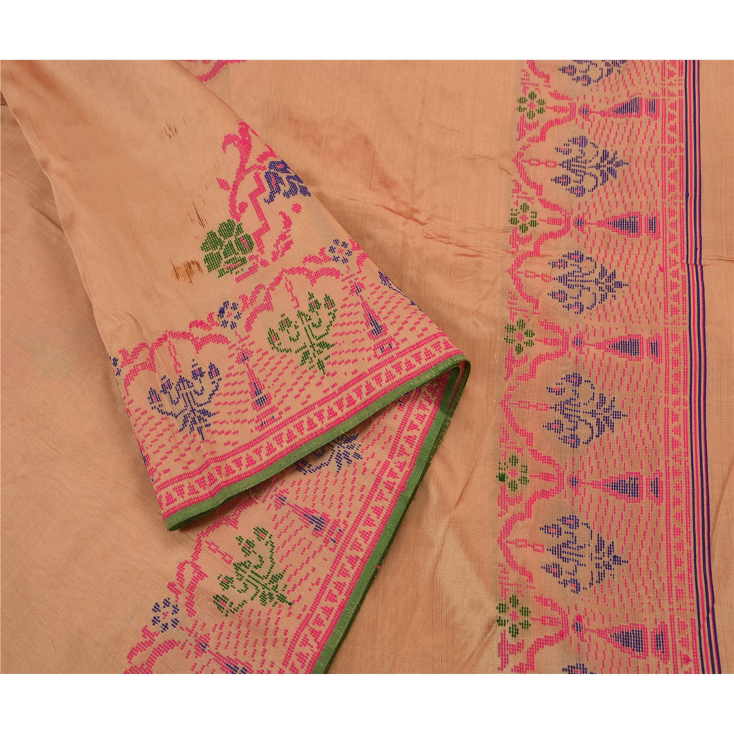 Sanskriti Vintage Indian Saree Art Silk Hand Woven Fabric Premium Cultural Sari