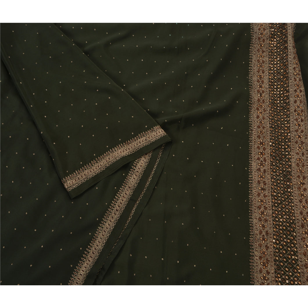 Sanskriti Vintage Saree Art Silk Hand Beaded Green Fabric Premium Ethnic Sari