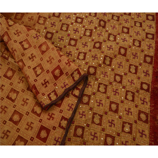 Sanskriti Vintage Antique Vintage Saree Pure Organza Silk Hand Embroidery Sustainable Fabric Premium Sari
