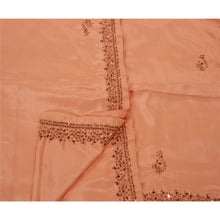 Load image into Gallery viewer, Sanskriti Vintage Peach Saree Crepe Silk Hand Beaded Craft Fabric Premium Ethnic Sari
