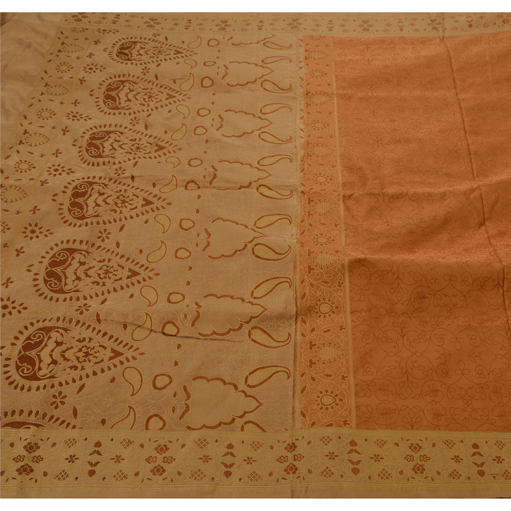Sanskriti Vintage Antique Indian Saree Pure Satin Silk Woven Sustainable Fabric Premium Sari
