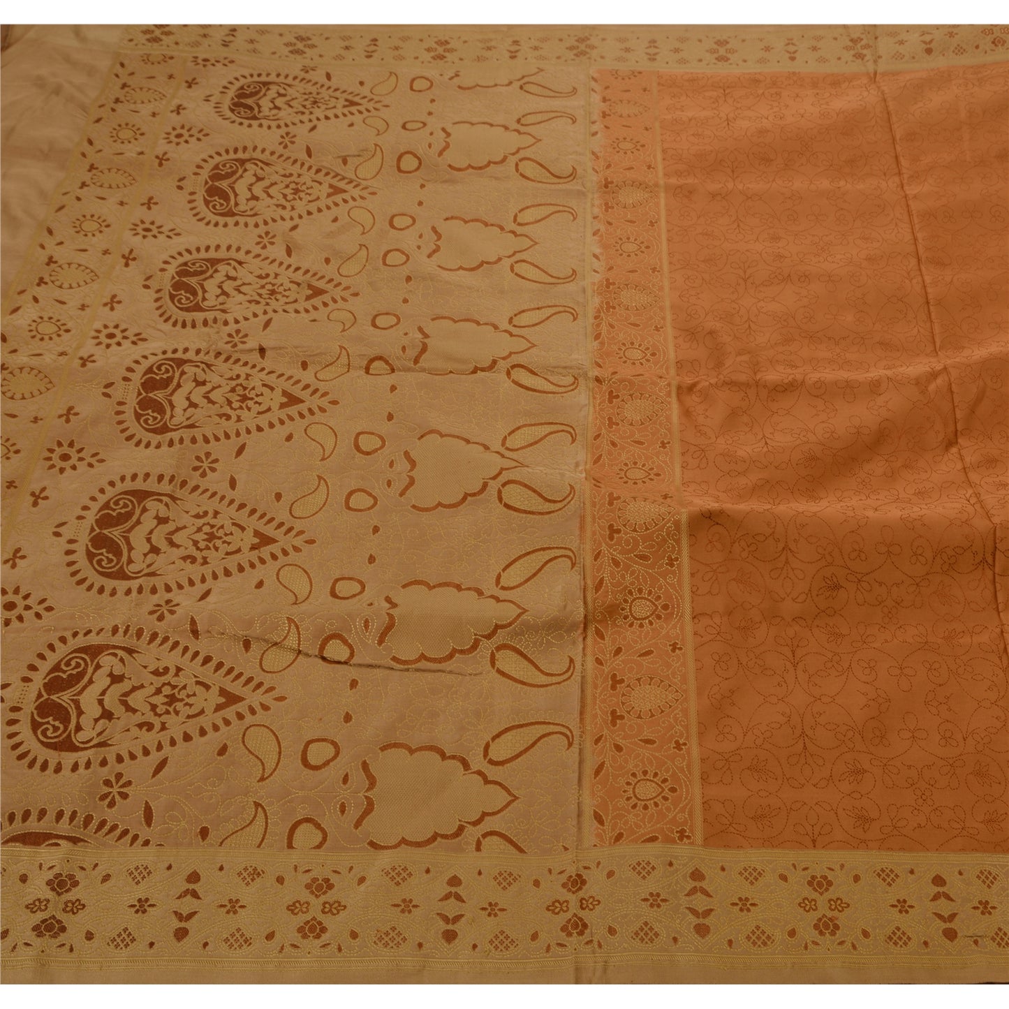 Sanskriti Vintage Antique Indian Saree Pure Satin Silk Woven Sustainable Fabric Premium Sari