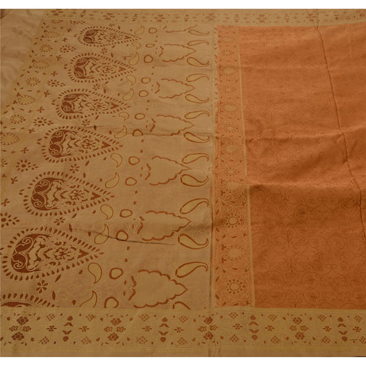 Sanskriti Vintage Antique Indian Saree Pure Satin Silk Woven Sustainable Fabric Premium Sari