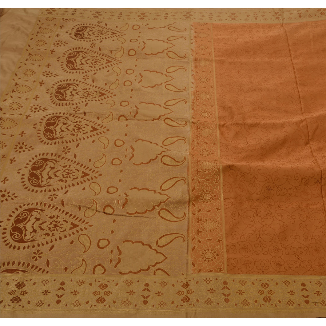 Sanskriti Antique Vintage Indian Saree Pure Satin Silk Woven Fabric Premium Sari