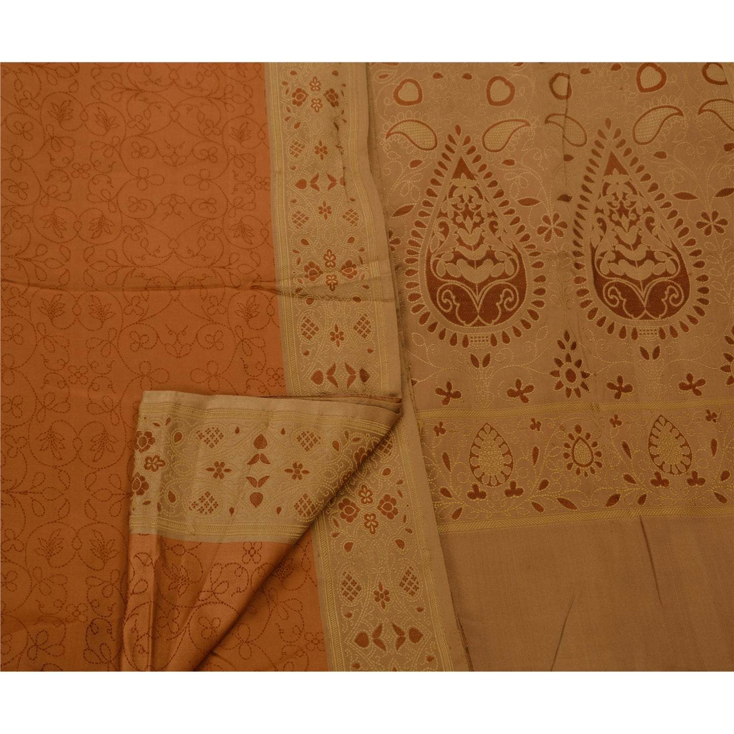 Sanskriti Vintage Antique Indian Saree Pure Satin Silk Woven Sustainable Fabric Premium Sari