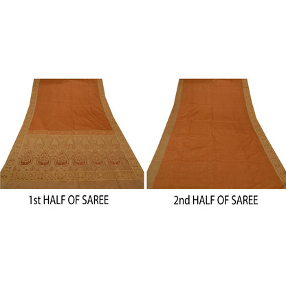 Sanskriti Vintage Antique Indian Saree Pure Satin Silk Woven Sustainable Fabric Premium Sari