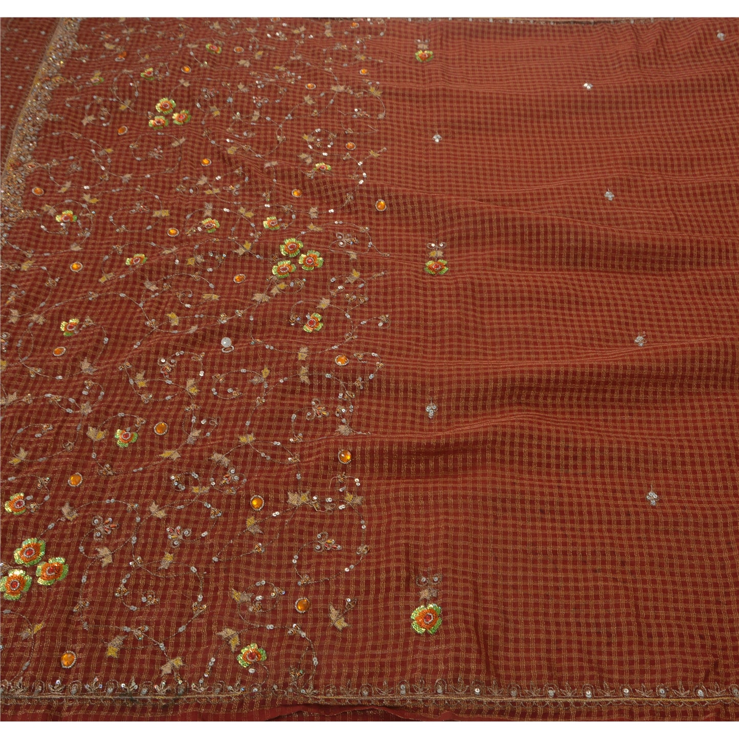 Sanskriti Vintage Antique Saree Georgette Hand Embroidery Sustainable Fabric Premium Sari