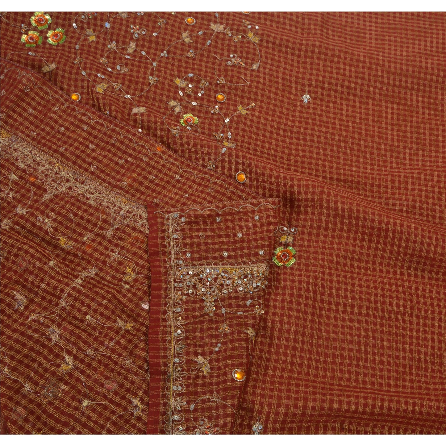 Sanskriti Vintage Antique Saree Georgette Hand Embroidery Sustainable Fabric Premium Sari