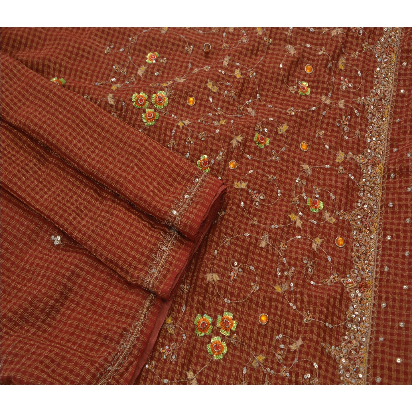 Sanskriti Vintage Antique Saree Georgette Hand Embroidery Sustainable Fabric Premium Sari