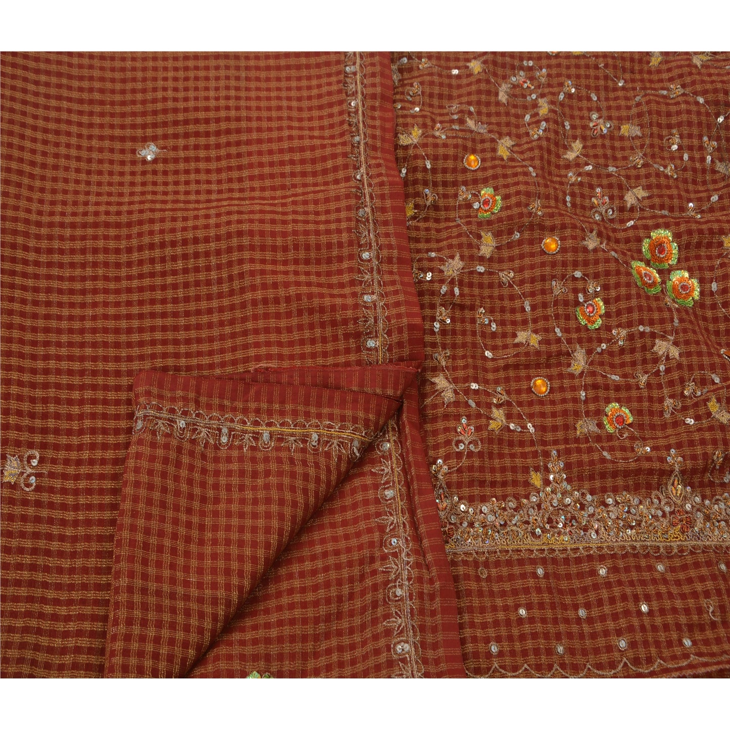 Sanskriti Vintage Antique Saree Georgette Hand Embroidery Sustainable Fabric Premium Sari