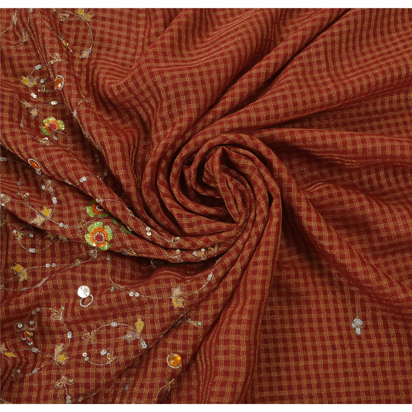 Sanskriti Vintage Antique Saree Georgette Hand Embroidery Sustainable Fabric Premium Sari