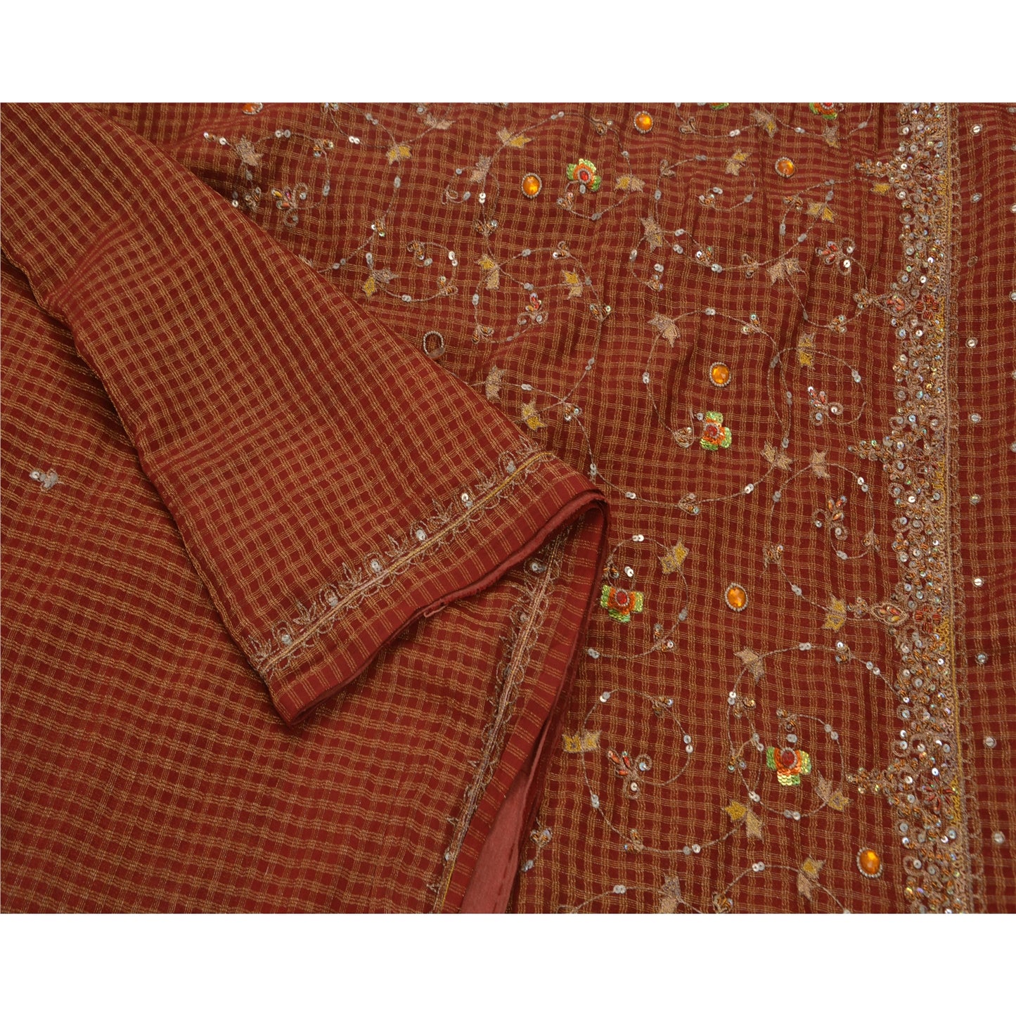 Sanskriti Vintage Antique Saree Georgette Hand Embroidery Sustainable Fabric Premium Sari