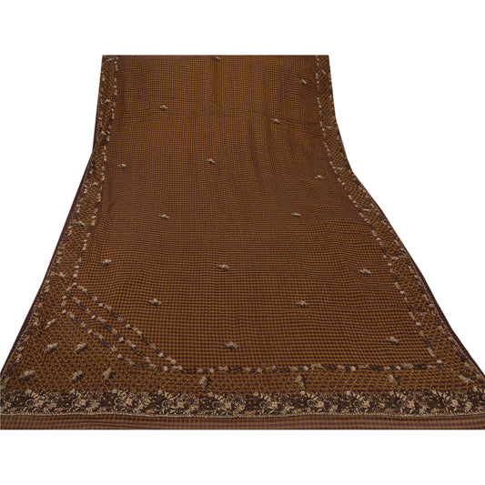 Sanskriti Vintage Antique Saree Georgette Hand Embroidery Sustainable Fabric Premium Sari