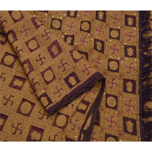 Sanskriti Vintage Saree 100% Pure Organza Silk Hand Beaded Sustainable Fabric Premium Sari