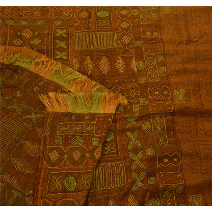 Sanskriti Vintage Antique Saree 100% Pure Silk Hand Embroidery Sustainable Fabric Sari