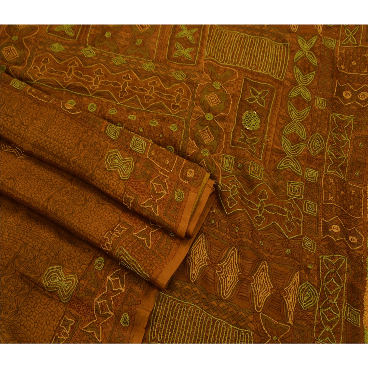 Sanskriti Vintage Antique Saree 100% Pure Silk Hand Embroidery Sustainable Fabric Sari