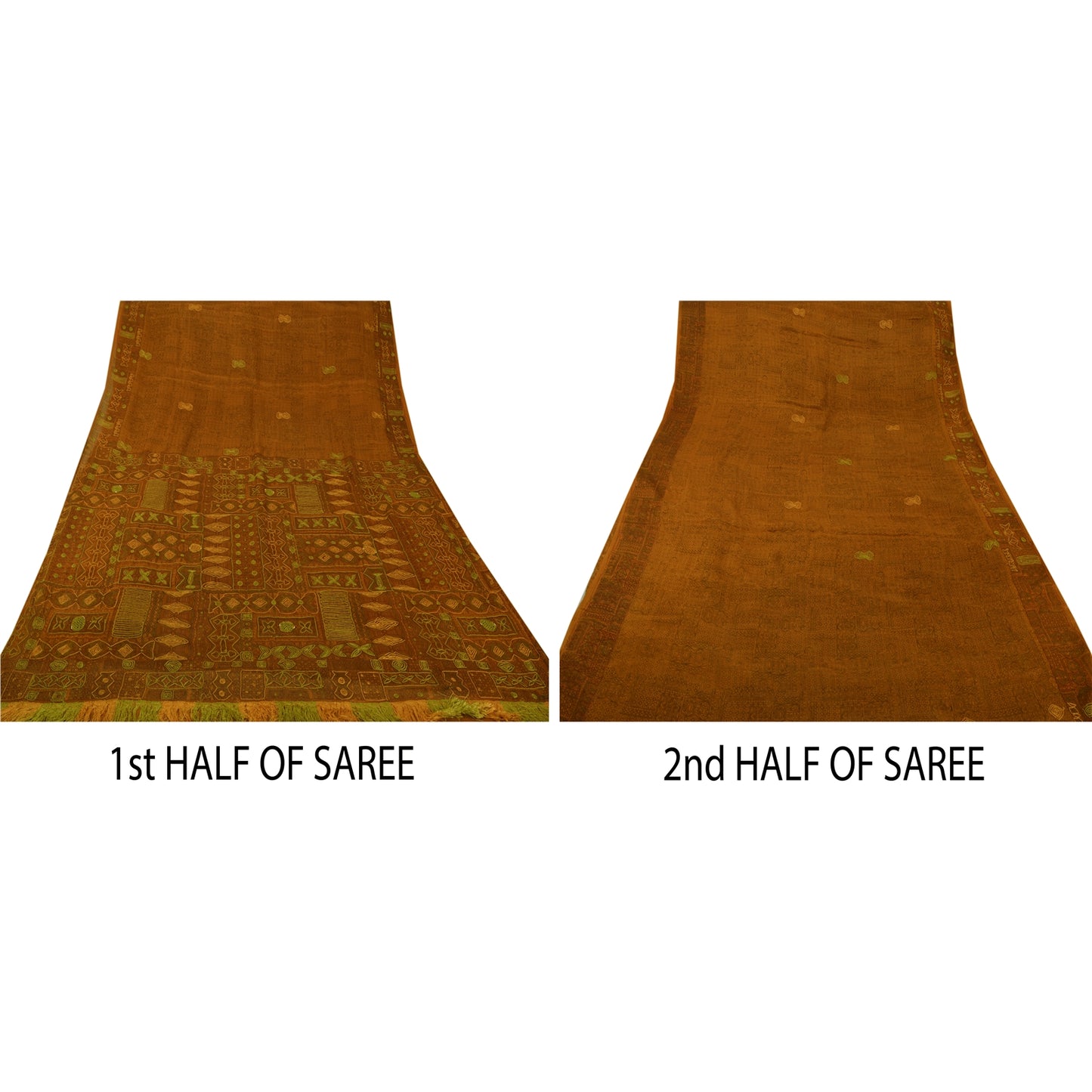 Sanskriti Vintage Antique Saree 100% Pure Silk Hand Embroidery Sustainable Fabric Sari