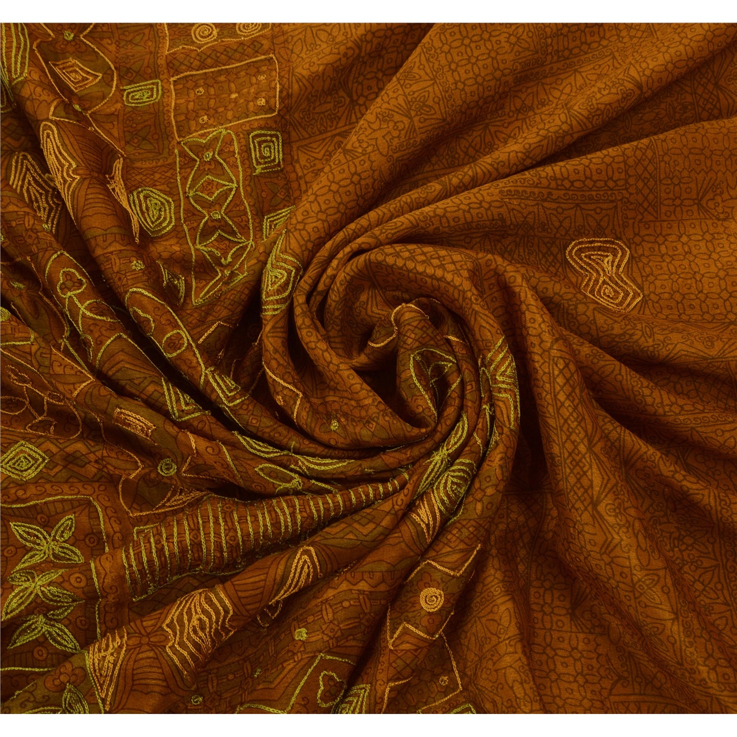 Sanskriti Vintage Antique Saree 100% Pure Silk Hand Embroidery Sustainable Fabric Sari