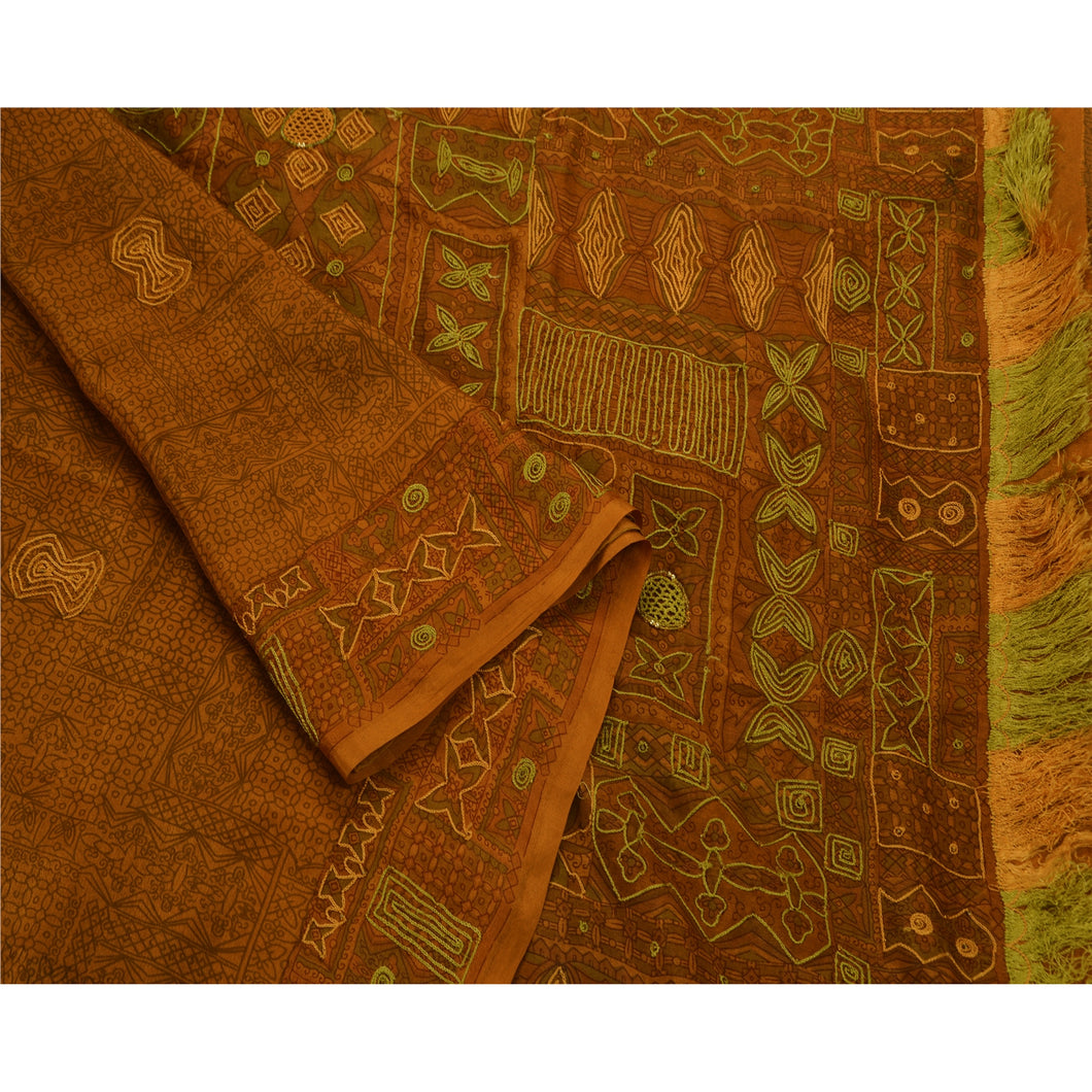 Sanskriti Antique Vintage  Saree 100% Pure Silk Hand Embroidery  Fabric Sari