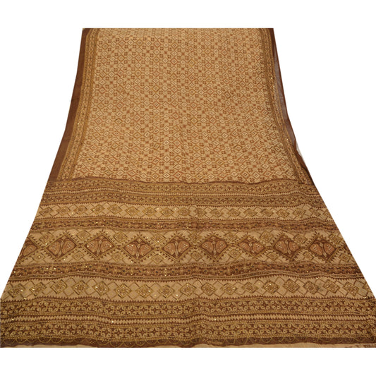 Sanskriti Vintage Antique Saree Cotton Hand Embroidery Sustainable Fabric Premium Sari Cream