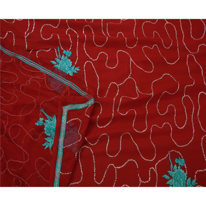 Sanskriti Vintage Antique Indian Saree Georgette Embroidery Sustainable Fabric Premium Sari