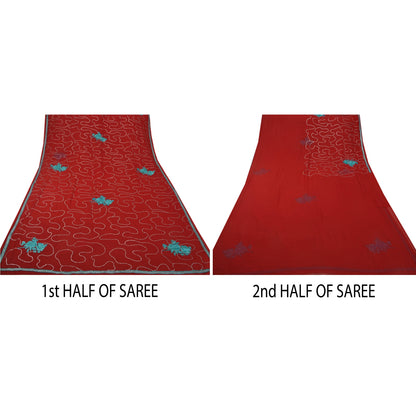 Sanskriti Vintage Antique Indian Saree Georgette Embroidery Sustainable Fabric Premium Sari