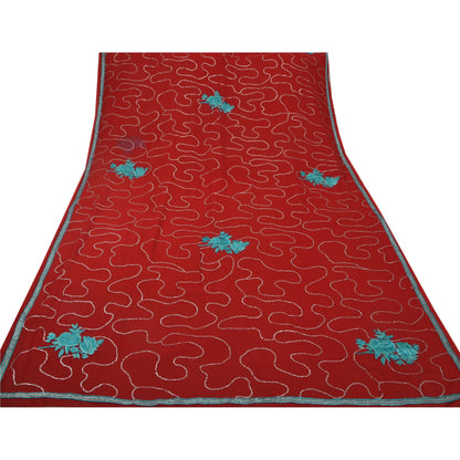 Sanskriti Vintage Antique Indian Saree Georgette Embroidery Sustainable Fabric Premium Sari