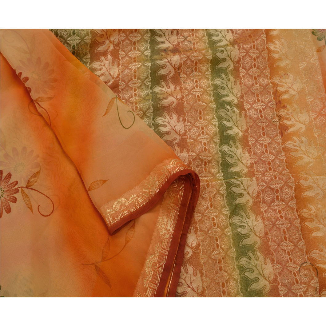 Saree Georgette Woven Orange Craft Fabric Premium Ethnic Sari