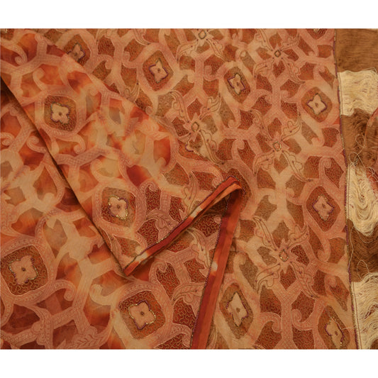 Sanskriti Vintage Saree 100% Pure Organza Silk Hand Beaded Woven Sustainable Fabric Premium Sari