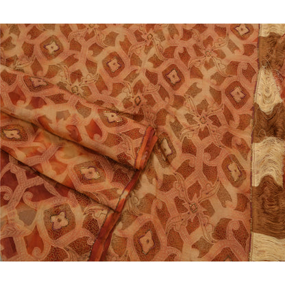 Sanskriti Vintage Saree 100% Pure Organza Silk Hand Beaded Woven Sustainable Fabric Premium Sari