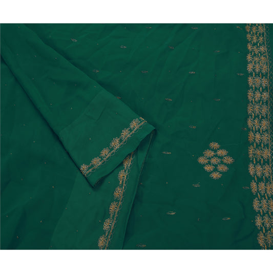 Sanskriti Vintage Saree Georgette Hand Embroidery Green Sustainable Fabric Premium Sari