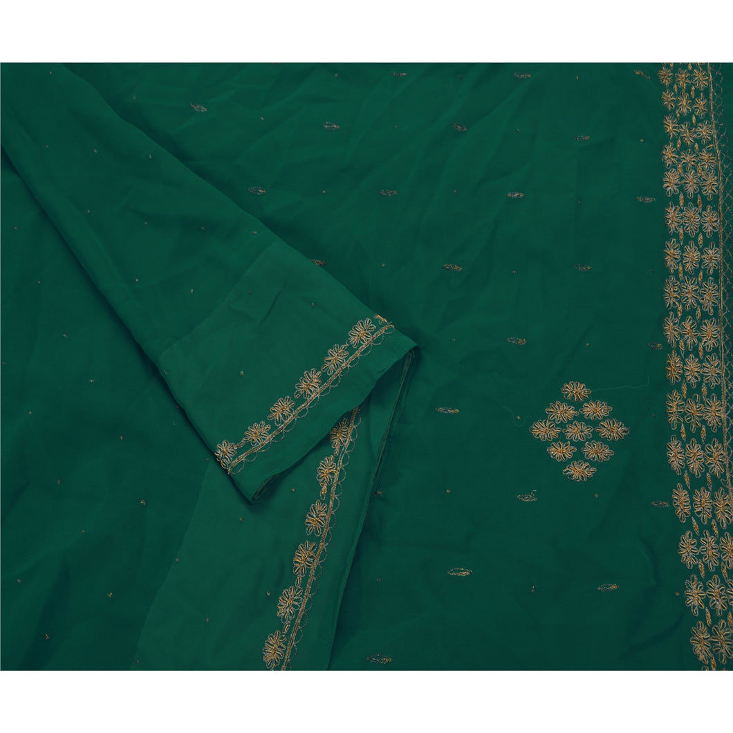 Saree Georgette Hand Embroidery Green Fabric Premium Sari